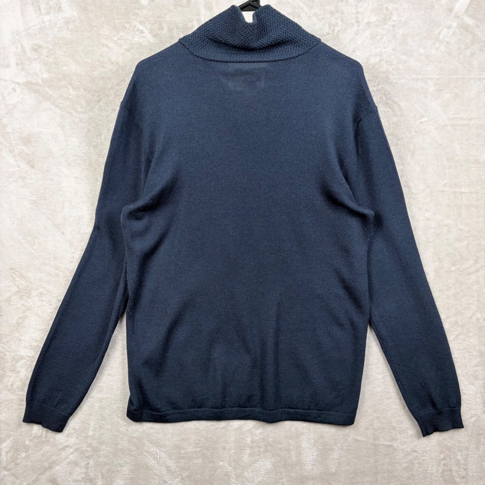 John Varvatos Luxe Sweater Men's Size L Shawl Collar Knit Blue Merino Blend - Picture 2 of 8